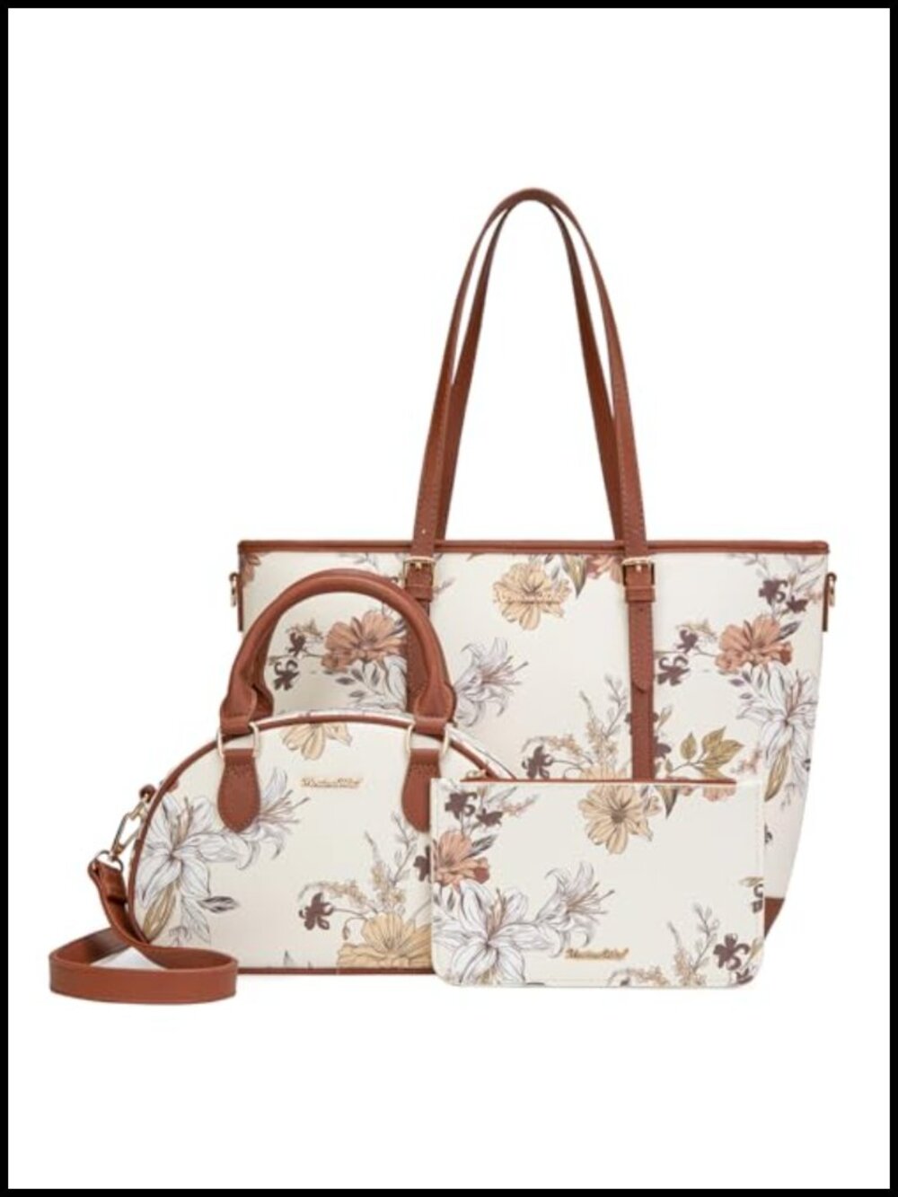 3-Piece Handbag Set Tote Crossbody Wallet Faux Leather Work Laptop Bag